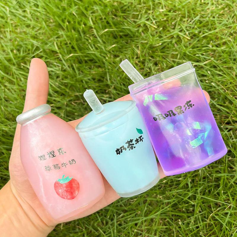 Summer Kawaii Squishy Big Milk Tea Cup Counter-Stress Pinching Press Kids Plaything Fruit Cup Sensory Stress Relief Water Polo Gift
