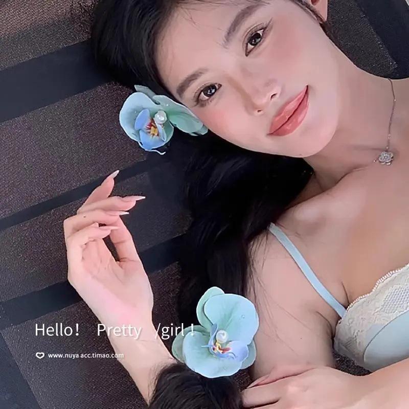 Butterfly Orchid Flower Hair Clip for Women - Side Bangs Clip with Free Shipping