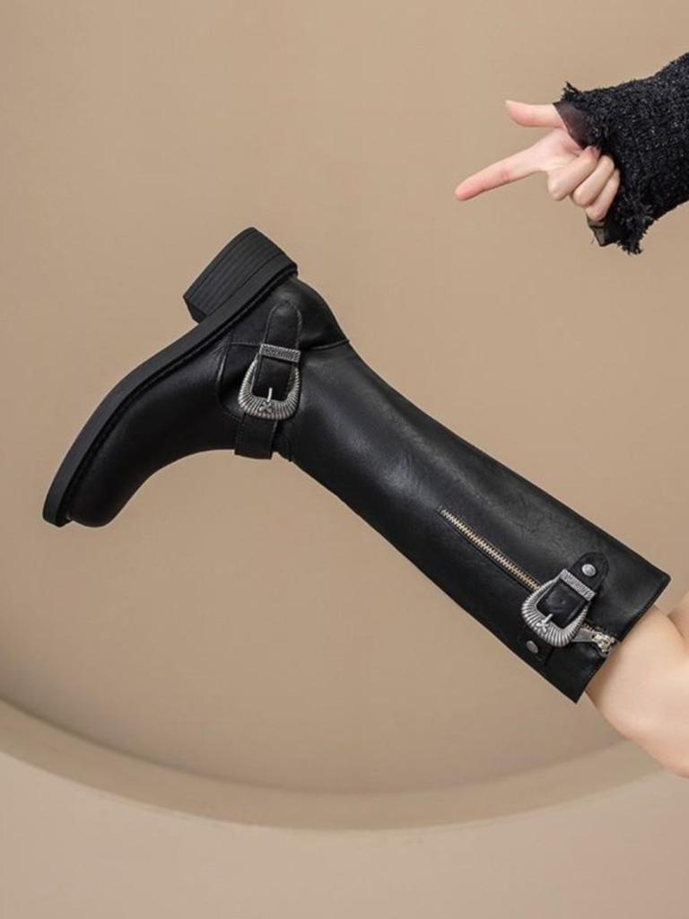 Boots Women's Retro British Style Long Knight Boots 2025 Autumn and Winter New Fashion Belt Buckle High Western Boots