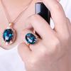 Peacock Blue Egg Shape Gemstone Crystal Women's Vintage Elegant Luxury Engagement Wedding Ring