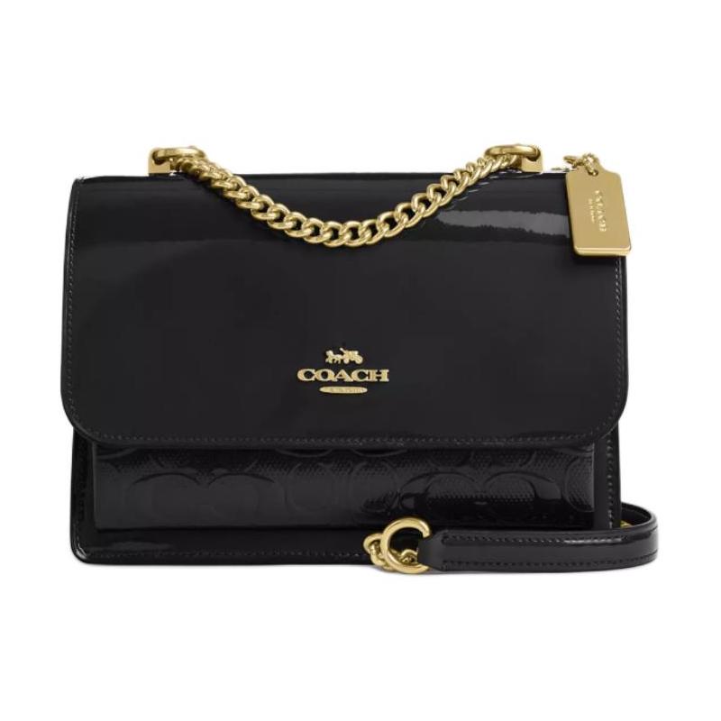 

COACH Klare 22 nameplate logo snap flap smooth leather and patent leather shoulder crossbody bag small women s black чорний