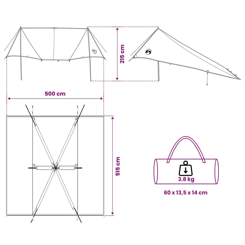 Vehicle Awning with Roof In Gray and Orange 518 X 580 X 215 Cm