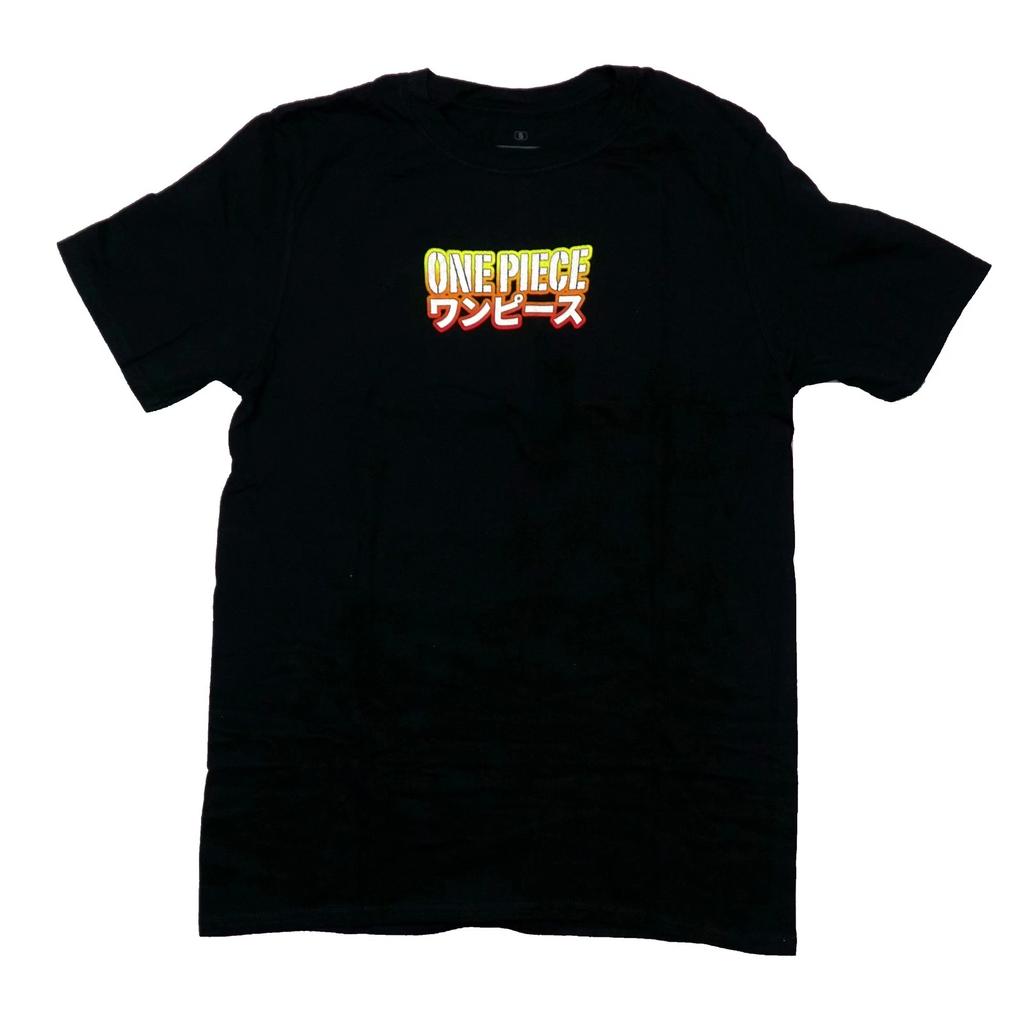 One Piece New Adult T-Shirt -Center Kanji Logo On Front Grayscale Crew On Back