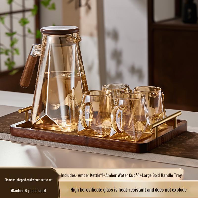 Yagang High-Temperature Resistant Glass Kettle Set for Tea, Living Room Cold Water Kettle Cup Set