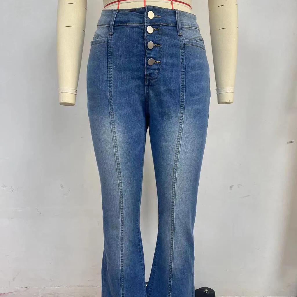 Γυναικείο ψηλόμεσο τζιν με φαρδύ πόδι με κουμπιά με καμπάνα παντελόνι με φαρδύ τζιν παντελόνι μόδας casual στενό παντελόνι