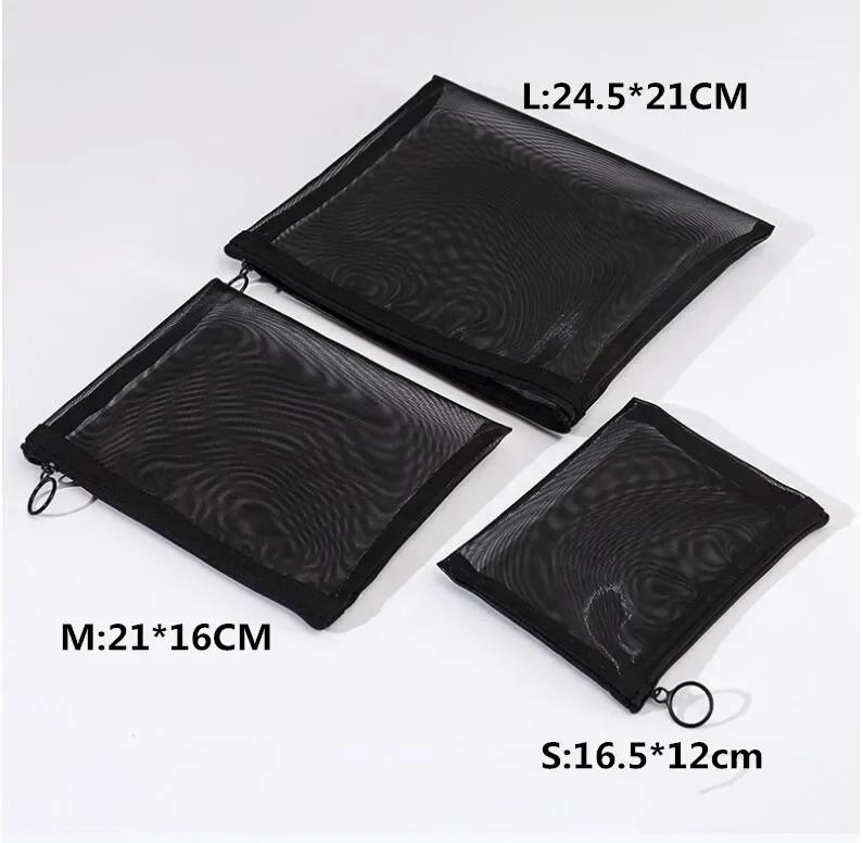 1PCS Women Large Cosmetic Bag Transparent Mesh Zipper Organizer Fashion Girl Black Toiletry Bags Makeup Organizer Pouch Case