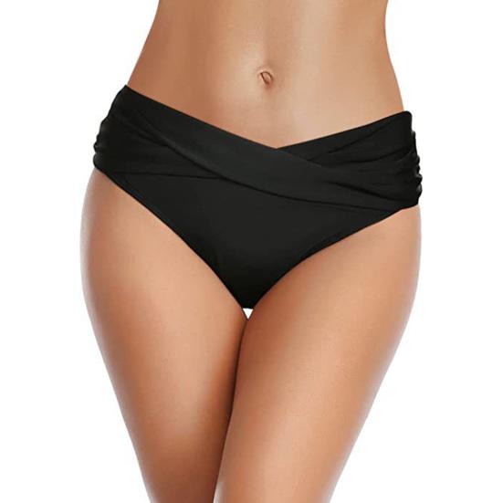 Women Bikini Briefs Mid-rise Breathable Elastic Swim Trunks Sexy Ruffle Design Quick Drying Swimwear Trunks