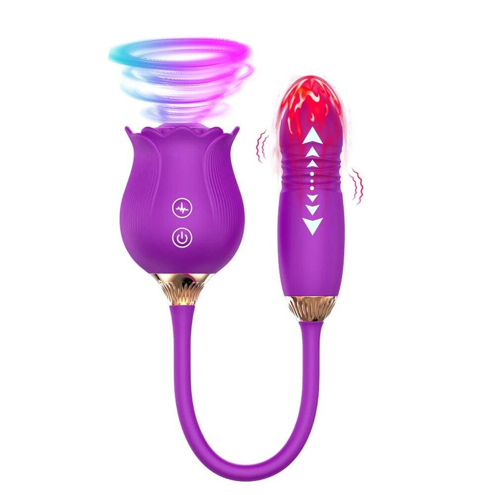 Rose Shape Vagina Sucking Vibrator Intimate Nipple Sucker Oral Licking Clitoris Stimulation Thrusting Powerful Sex Toy for Women