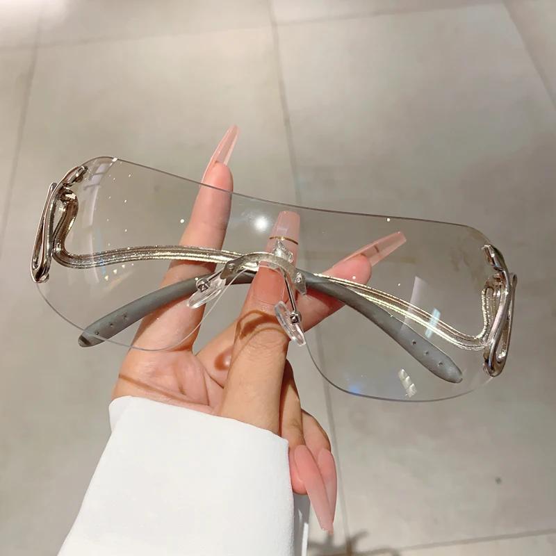 Rimless Sunglasses Fashion Monoblock Snake Shape Legs Women Eyewear New Trendy Brand Designer Gradient Shades Glasses