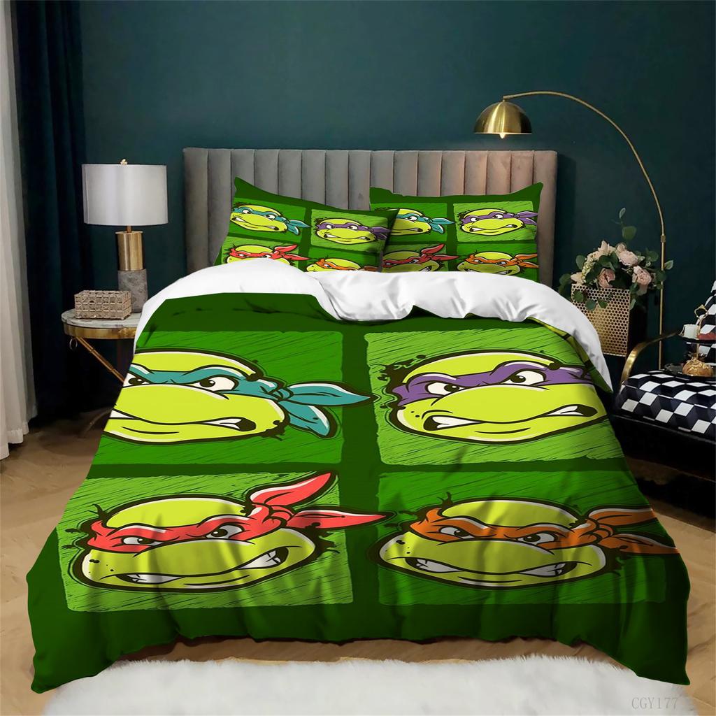 Classic Teena-ge Mut-ant Ninja Turtles Bedding Set All-Season Duvet Cover Set Soft Quilt Cover Lightweight 3-Pcs for Teens