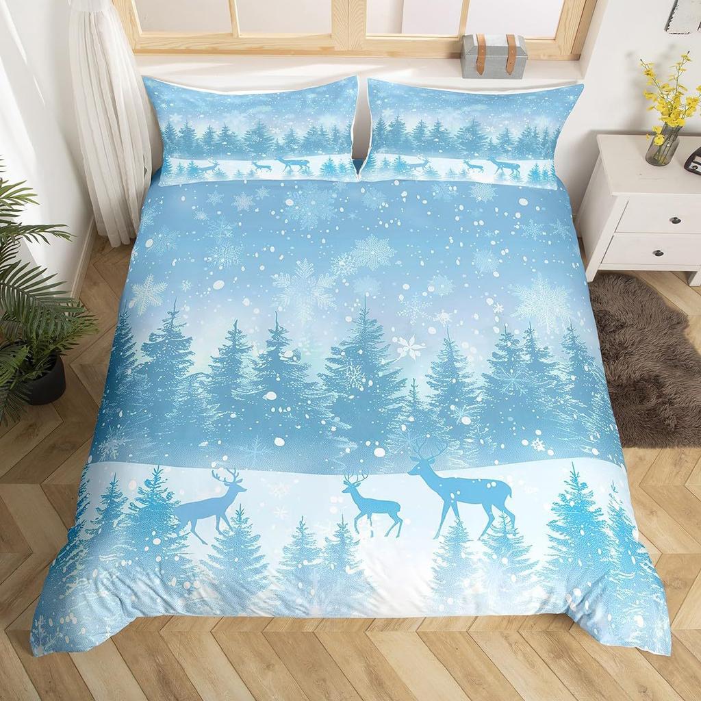 Pink Plaid Christmas Tree Three-Piece Quilt Cover 3D Digital Printing Bedding Set Bed Cover