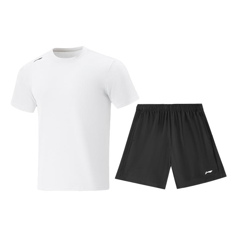 

Li-Ning Quick-Dry Summer Short Sleeve T-Shirt Breathable Sweat-Absorbing Running Fitness Shorts Casual Sports Set Men sportswear ATSV597-1+AKSU923-1 M