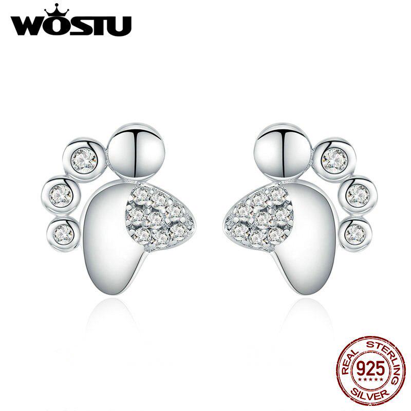 

WOSTU 100% стерлинговое серебро 925 пробы, крошечные серьги-гвоздики со следами для женщин, маленькие серьги с CZ Earrings