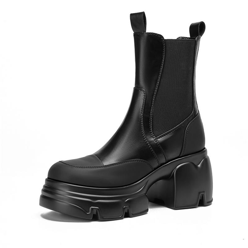 

Meotina/женские ботильоны из натуральной кожи с круглым носком на платформе, короткие ботинки «Челси» на толстом высоком каблуке, женская модная обувь, осень-зима 34 чёрный