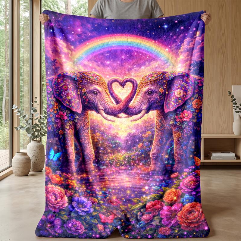 Elephants Among Flowers Theme Blanket Lightweight Warm Flannel Blanket Decorative Throw Blanket for Home Decoration