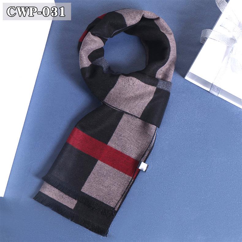 2025 Winter Men's Black Grey Plaid Imitation Cashmere Scarf