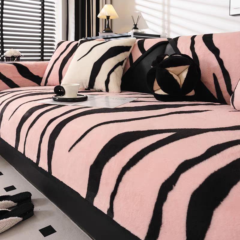 

Плюшевая подушка для дивана с зебровым узором, модный чехол для дивана в скандинавском стиле, нескользящая утолщенная теплая подушка для сиденья 90*160cm