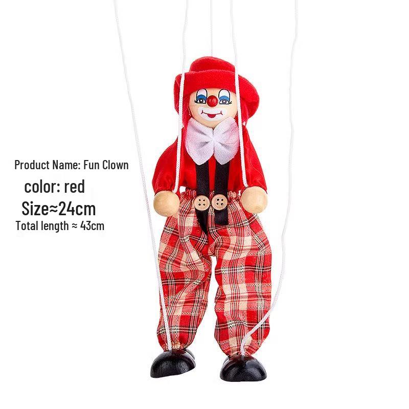 Colorful Handmade Wooden Clown String Puppet Toy for Parent-Child Interaction