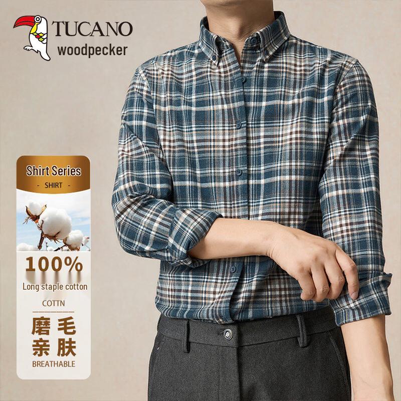 TUCANO Men s 100% Cotton Brushed Plaid Long-Sleeve Shirt 3XL