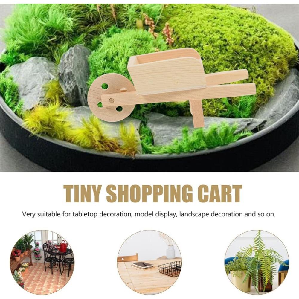 Miniatur-Schubkarre, Gartenwagen aus Holz, Puppenhaus-Zubehör, Mini-Sandwagen, Möbel, Garten, Mikro-Landschaft, dekorative Ornamente, 2er-Set