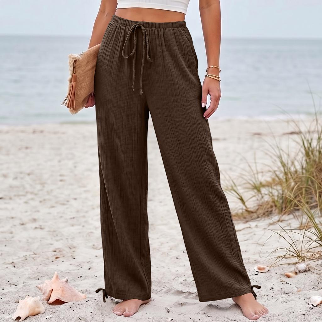 Women's Loose-fitting, -color, Straight-leg Casual Pants With Drawstring And Pockets.
