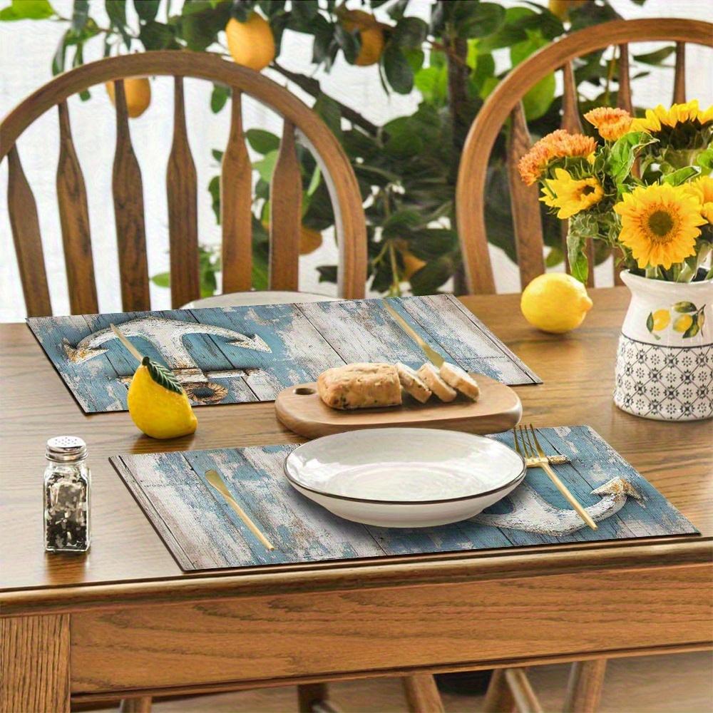 4pcs Linen Placemats, Vintage Anchor Decorative Placemats 12x18 Inches, Suitable for Home Kitchen Table Decoration, Holiday Party Scene Decoration,