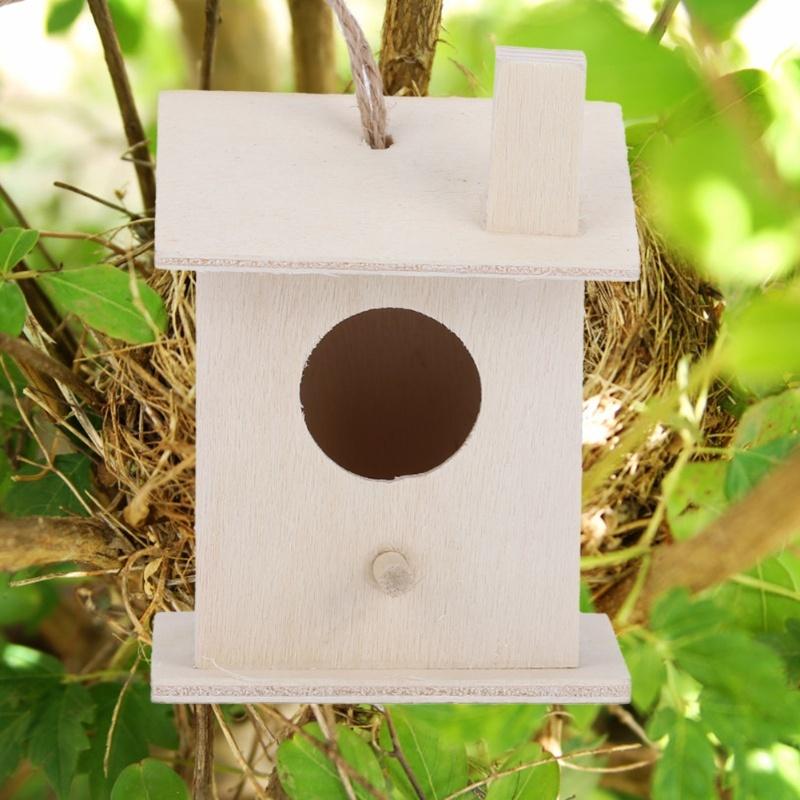 4Pcs Innovative Hanging Wooden Bird House Nests Ornament For Outdoor Garden Yard Decoration