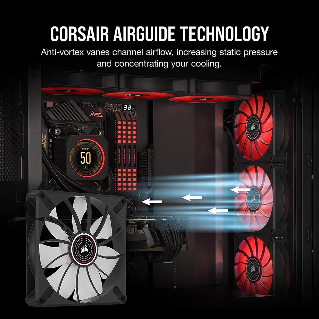 CORSAIR ML140 LED ELITE, 140mm Magnetic Levitation Red LED Fan with AirGuide, Single Pack (CO-9050123-WW)