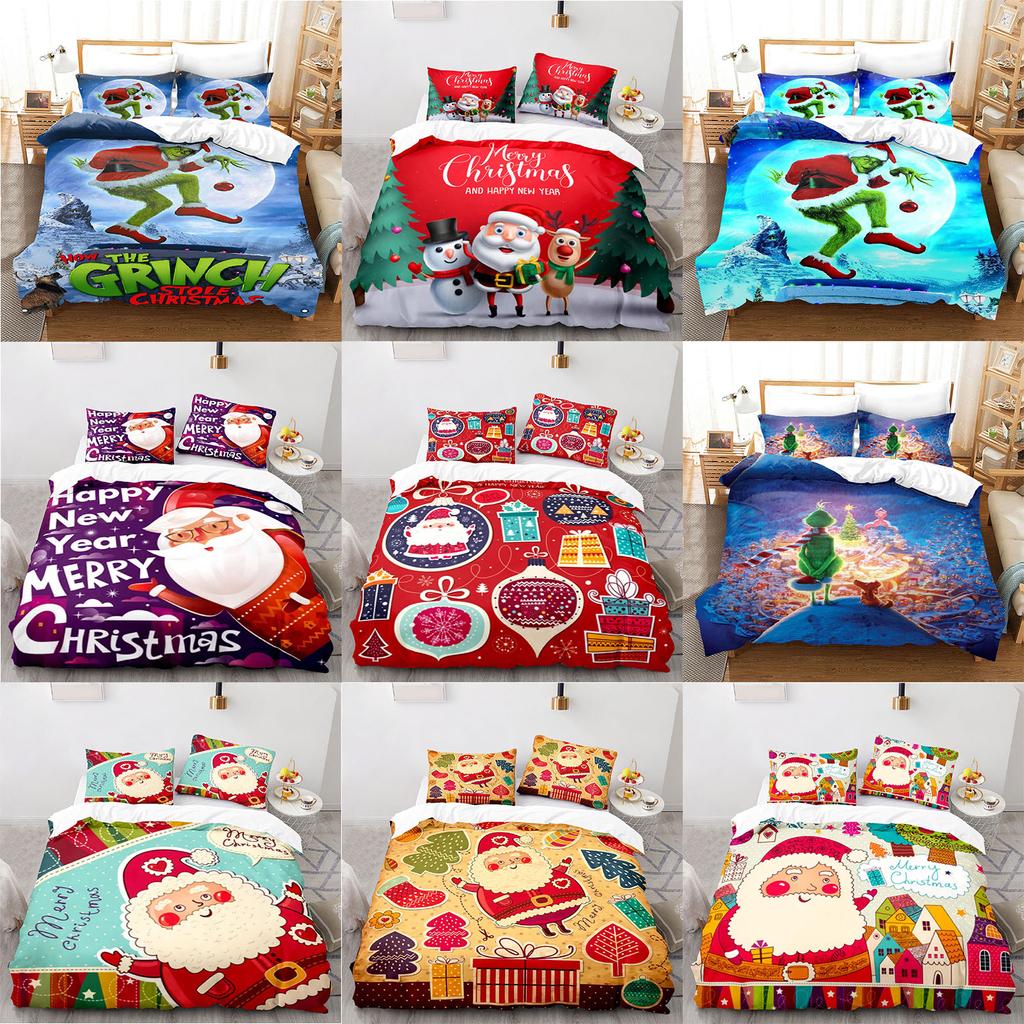 Duvet Cover Printed With Christmas Decoration Super Soft Brushed Microfiber Double Bed Comfortable Set With Zipper Closure And 2 Pillowcases