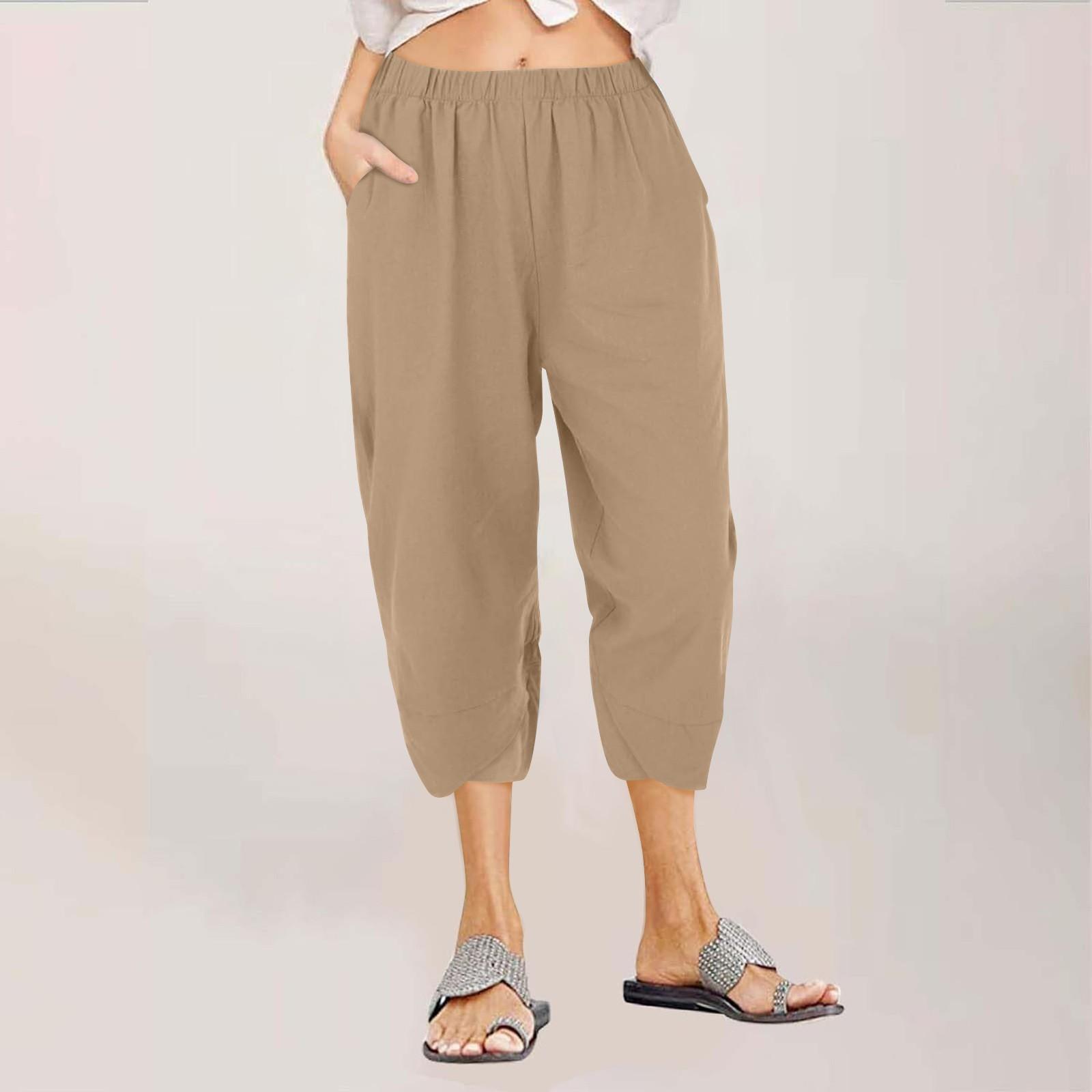 

Женские повседневные однотонные карманные прямые свободные укороченные брюки с широкими штанинами XXXXL хаки