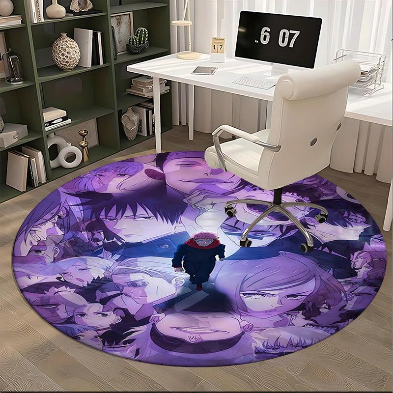 1pc Anime Cartoon Design Round Carpet  Office Chair Mat, NonSlip Rug for Home Decor