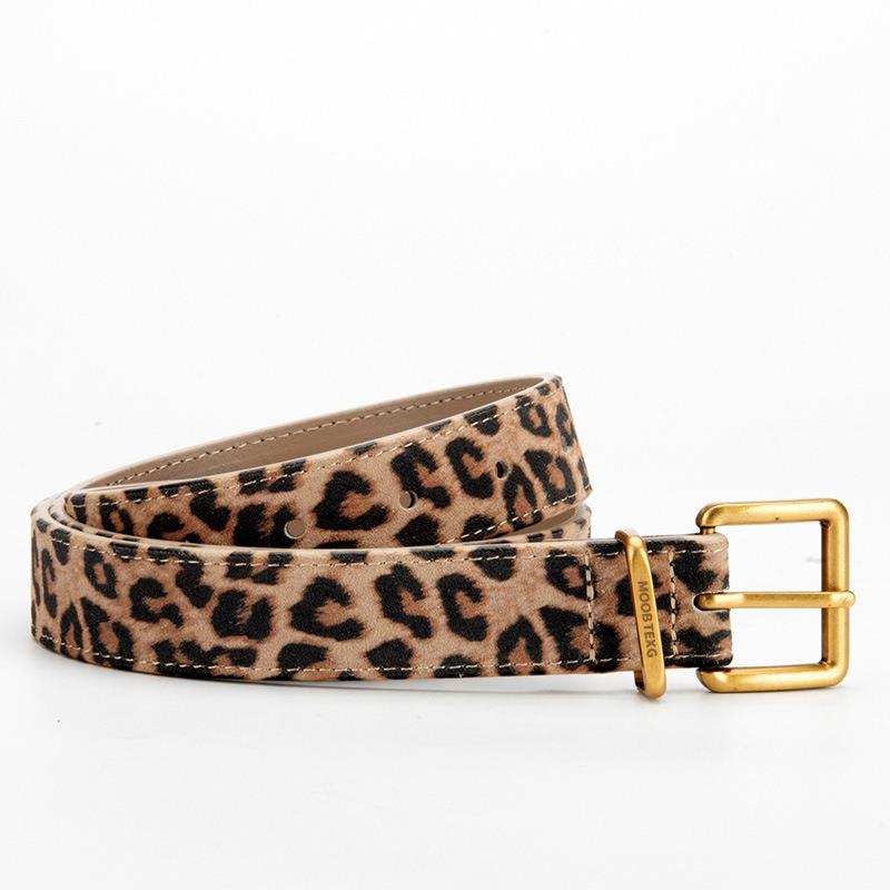 rendy leopard print leather belt pin buckle high texture versatile simple eans decorative belt