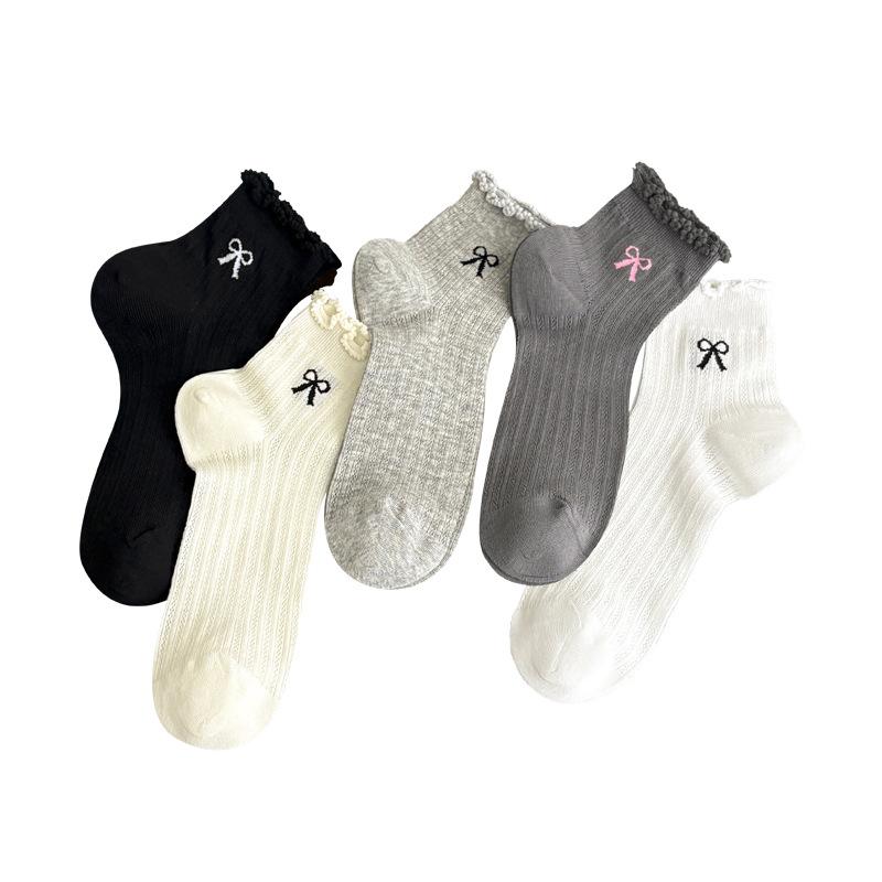 Bows and Lace Short Socks - Summer Women's Thin Style - Versatile for Summer - Mesh Ventilation - Boneless Short Tube Socks