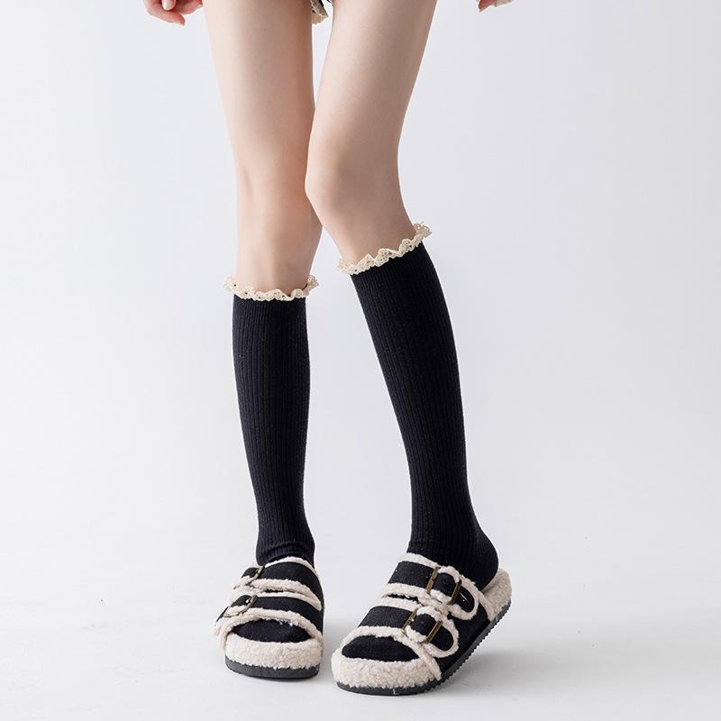 Damskie Jesienno-Zimowe Pogrubione Ciepłe Koronkowe Skarpety Świąteczne Noworoczne
