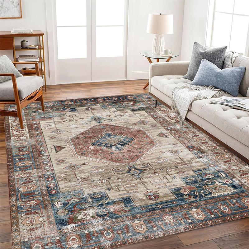 Living Room Carpet Dirt Resistant and Easy To Maintain Retro American Style Foldable Washable Sofa and Coffee Table Carpet