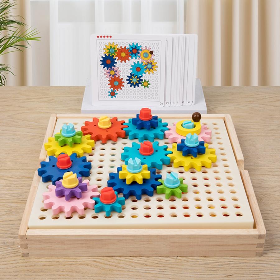 1Set Wooden Gears 3D Model Building Kits Brick Blocks Educational Toys For Kids Children Gifts Color Matching Assemble Puzzles