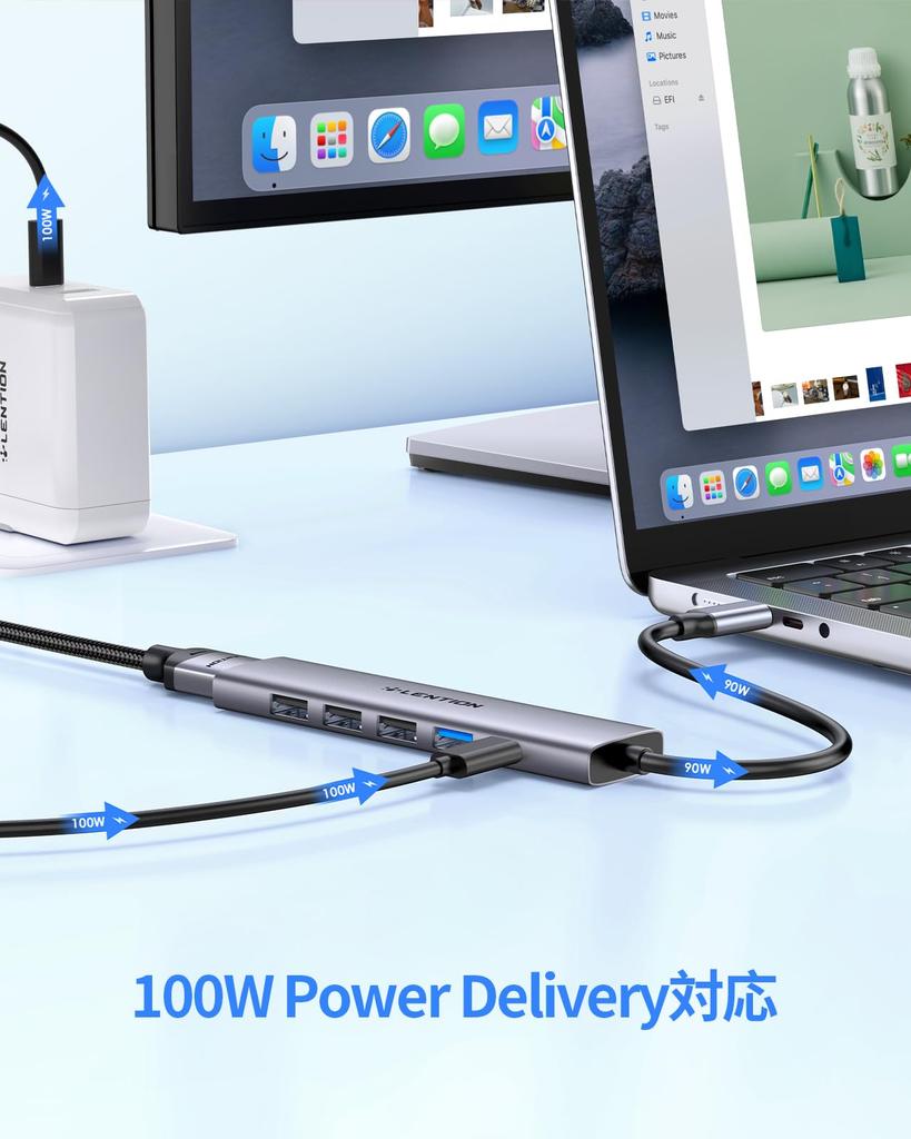 LENTION USB C Hub 100W PD Fast USB 4K USB To Converter Data Transfer Compatible with MacBook Pro iPhone 15 Plus Pro iPad Pro Surface Pro and More