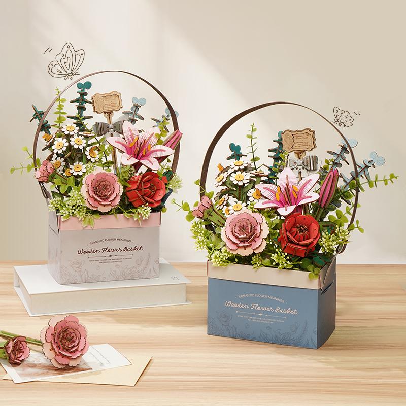 Robotime 3D Puzzle Flower Wooden Model Kits Home Decor Accessories Living Room Gifts for Women On Valentine's Day Flower Bouquet