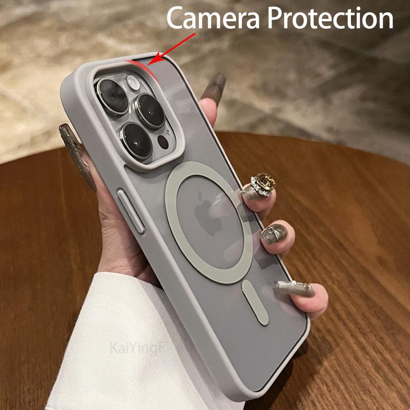 Funda transparente Magsafe de lujo para iPhone 16, 15, 14, 13, 12, 11 Pro, XS, XR Max, Mini Plus, de silicona suave con orificio para cámara grande y carga inalámbrica magnética.