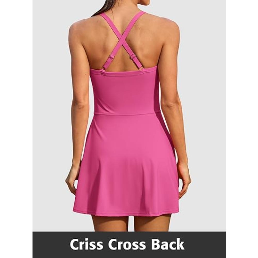 Charmleaks Tennis Dress Golf Outfits for Women Sleeveless Side Slit Active Dress Workout Romper Dresses