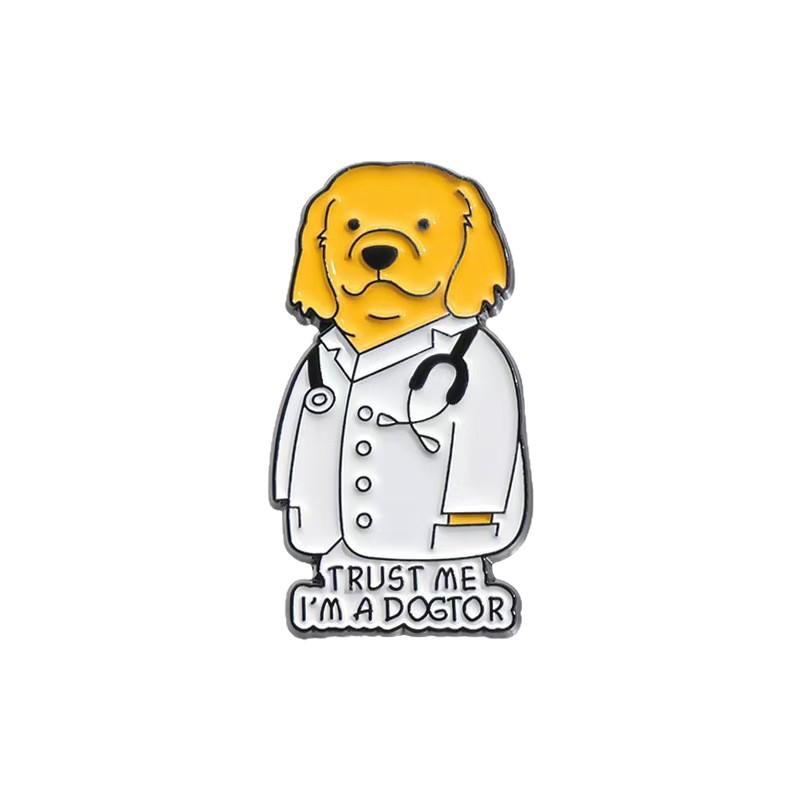 Yaratıcı Damla Karikatür Hayvan Doktor Rozeti Ördek Doktor Altın Retriever Doktor İğnesi Hassas Tasarım Sevimli Rozet