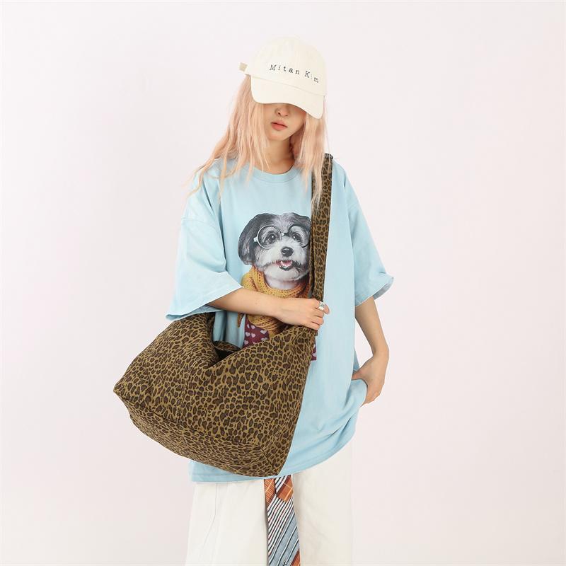 Vintage Leopard Print Tote Bag Women's Lightweight Shoulder Bag Large Capacity Underarm Bag