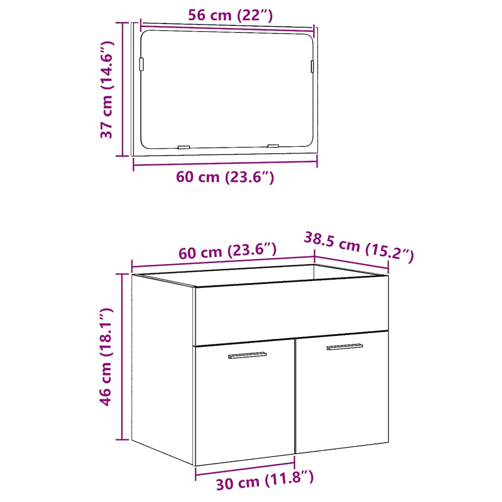 2 Piece Bathroom Furniture Set Rustic Wood Look Engineered Wood