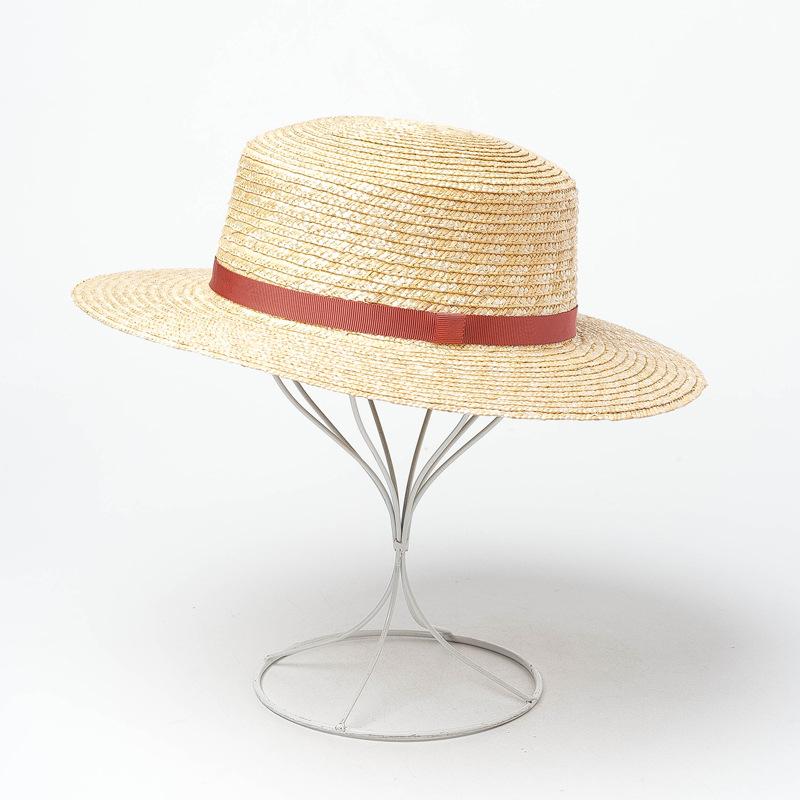 Spring and summer new simple and fashionable webbing decorative straw grass flat top top hat travel sunscreen sunshade flat top straw hat