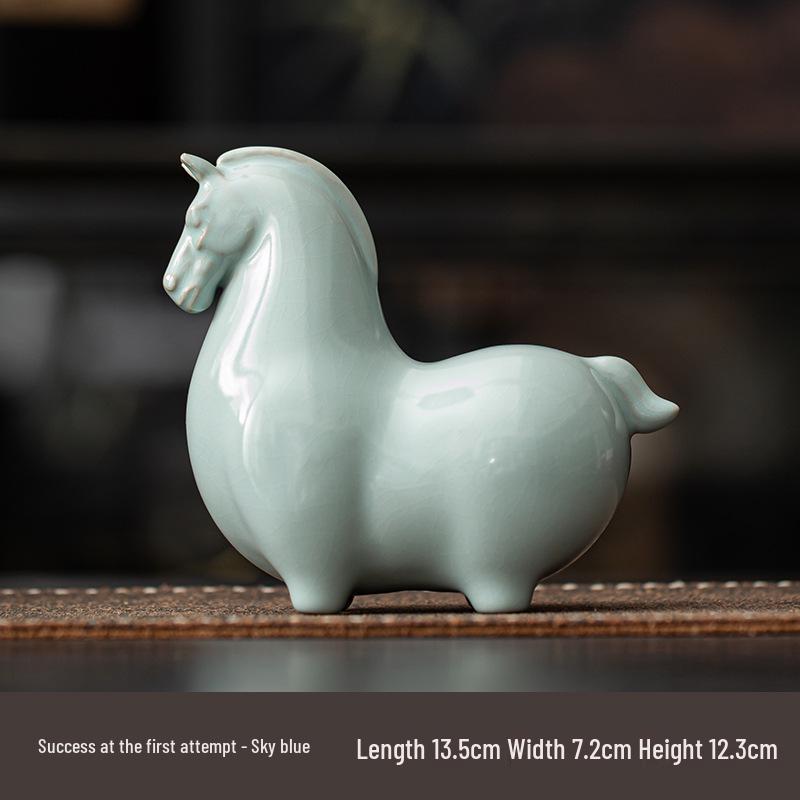 Elegant Creative Ru Ware Ceramic Horse Tea Pet – Tang Dynasty-Inspired Home Ornament and Souvenir Gift.