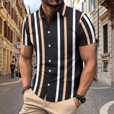 Striped Printed Casual Men's Short Sleeved Shirt