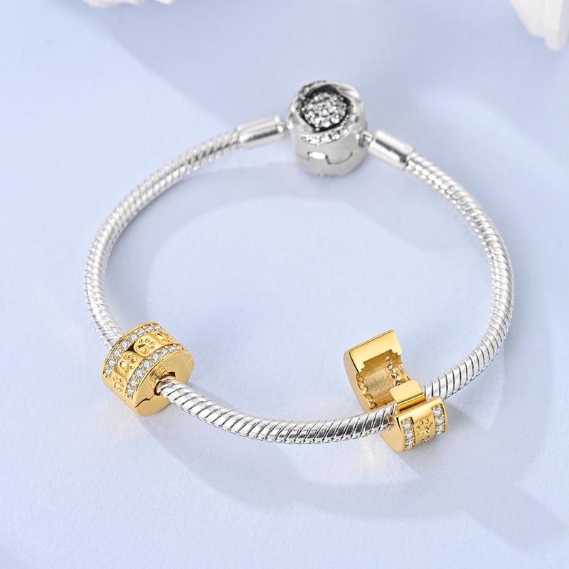 925 Silver Clip Gold Color Charms Fit Original Bracelet DIY Bead CZ Zircon Dangle Pendant Jewelry Gift for Women