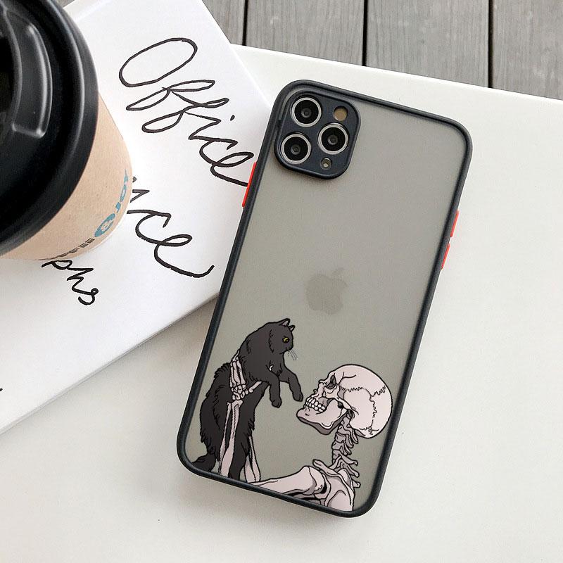 Luxury Funny Cute Skeleton Skull Cat Case for iPhone X XS XR 16 15 14 13 12 11 Pro Max SE2 7 8 Plus Shockproof Back Cover Funda