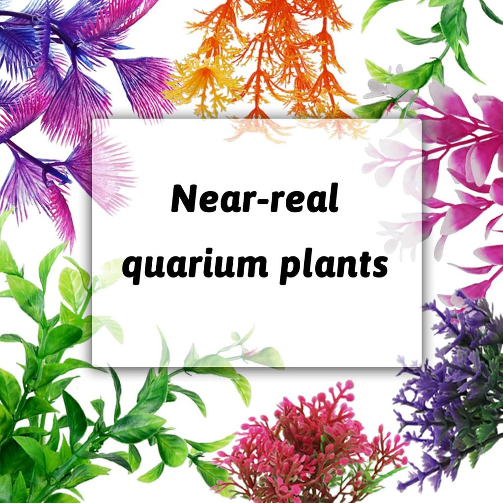 Fish Tank Decorations Plants with Resin Broken Barrel and Cave Rock View, 15pcs Aquarium Decorations Plants Plastic,Fish Tank Accessories, Fish Cave