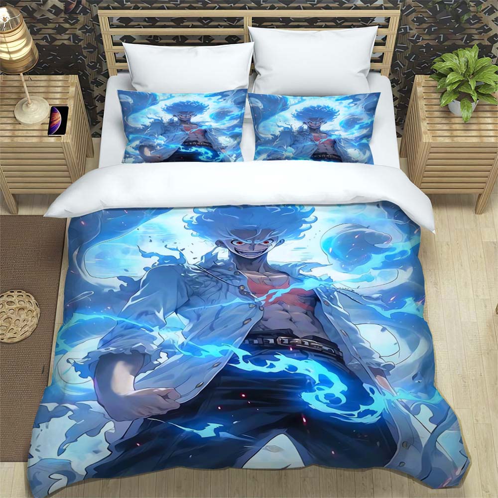 A Comfortable 3D Cartoon Comic Book Series "One Piece" Bedding Set, Including Duvet Cover, Pillowcases, and A Children's Set.